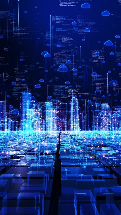 Cloud Computing Smart City with Programming Code and Data Network Video stock 342611985