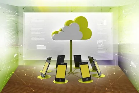 Cloud computing with smart phone in color background 库存插图