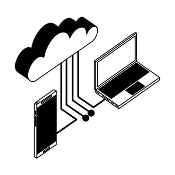 Cloud computing with smartphone and computer Stockillustratie