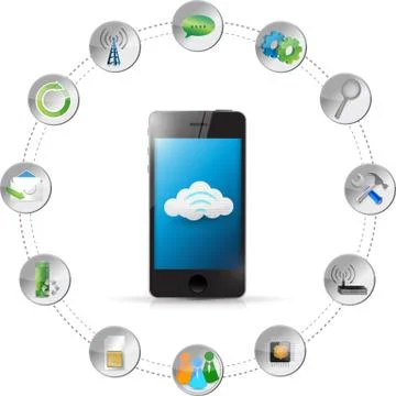 Cloud computing smartphone tools illustration Stock Illustration
