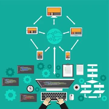 Cloud computing. Software development concept. イラスト素材