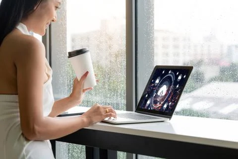 Cloud computing software for modish remote work Stock Photos