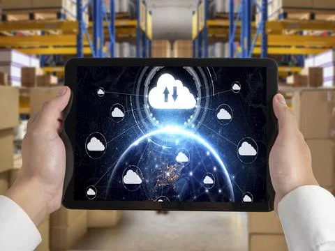 Cloud computing software for modish remote work Stockfoto's