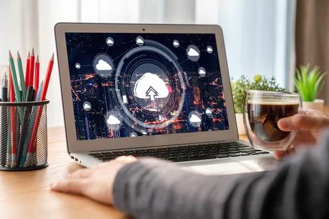 Cloud computing software for modish remote work Foto stock