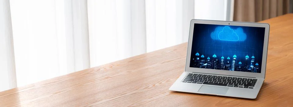 Cloud computing software for modish remote work Stock Photos