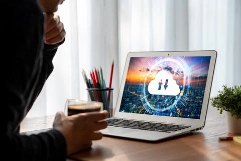 Cloud computing software for modish remote work Foto stock