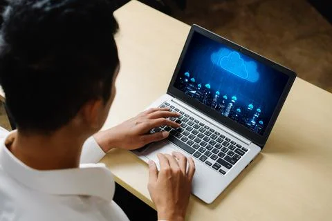 Cloud computing software for modish remote work Stock Photos