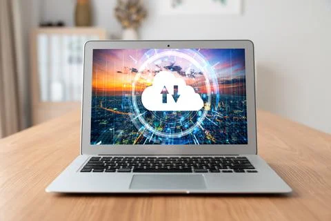 Cloud computing software for modish remote work Stock Photos