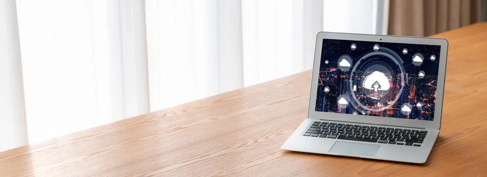 Cloud computing software for modish remote work Stock Photos