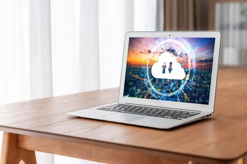 Cloud computing software for modish remote work Stock Photos