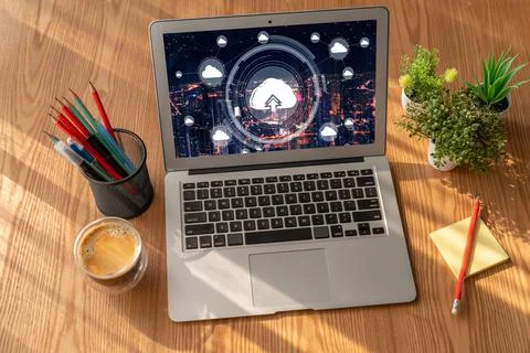 Cloud computing software for modish remote work Stockfoto's