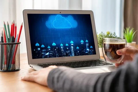 Cloud computing software for modish remote work Foto stock