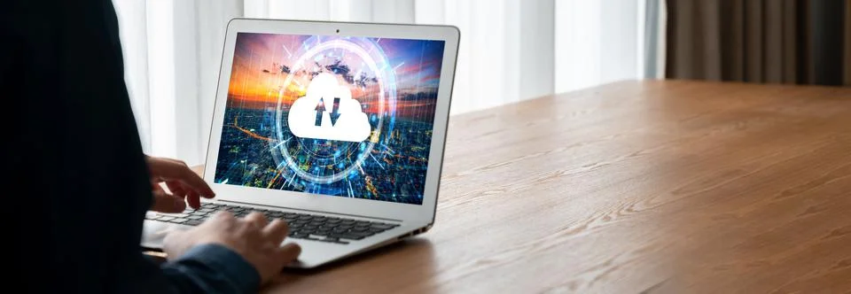 Cloud computing software for modish remote work Foto stock