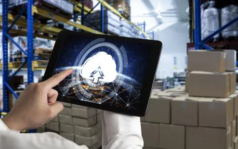 Cloud computing software for modish remote work Stock Photos