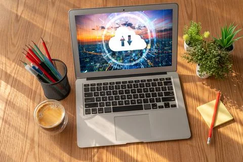 Cloud computing software for modish remote work Foto stock