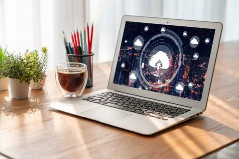 Cloud computing software for modish remote work Foto stock