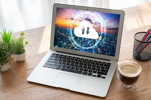 Cloud computing software for modish remote work Stock Photos