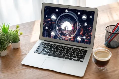 Cloud computing software for modish remote work Stock Photos