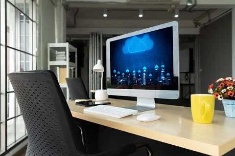 Cloud computing software for modish remote work Stock Photos