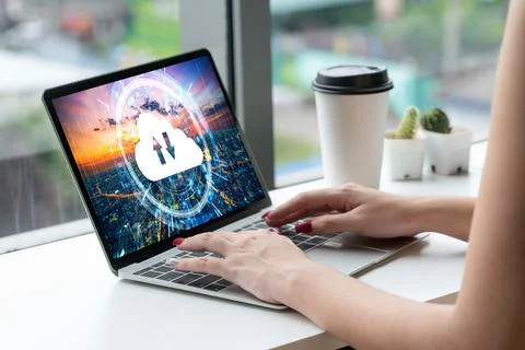 Cloud computing software for modish remote work Foto stock