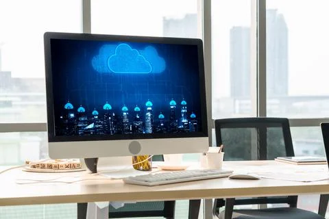 Cloud computing software for modish remote work Stock Photos