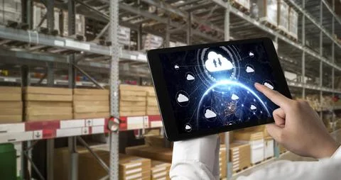 Cloud computing software for modish remote work Foto stock