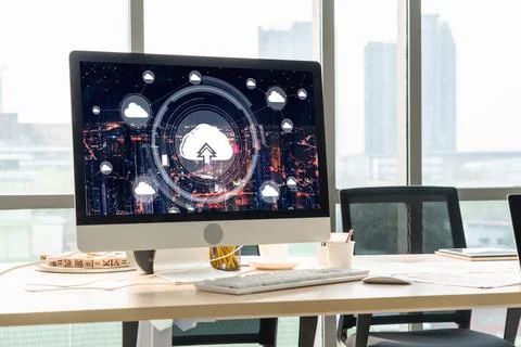 Cloud computing software for modish remote work Stock Photos