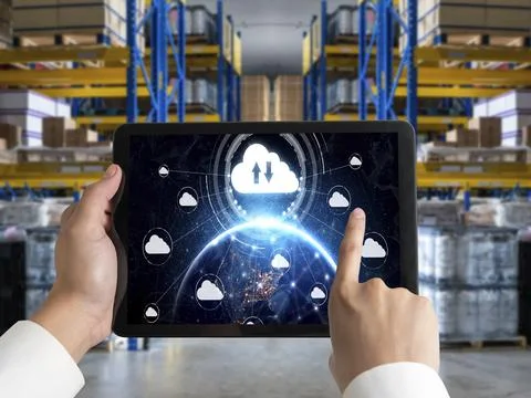 Cloud computing software for modish remote work Stock Photos