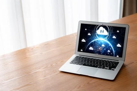 Cloud computing software for modish remote work Stock Photos