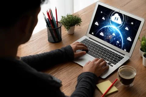 Cloud computing software for modish remote work Foto stock