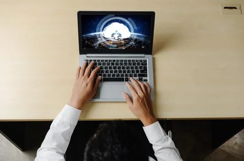 Cloud computing software for modish remote work Stockfoto's