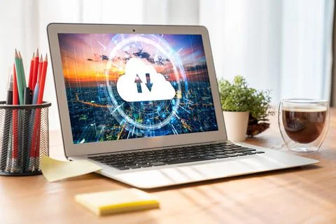 Cloud computing software for modish remote work Foto stock