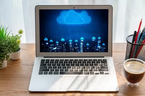Cloud computing software for modish remote work Stock Photos