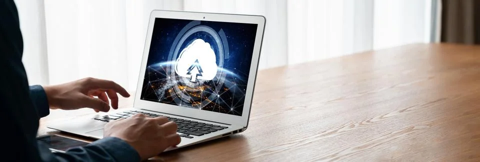 Cloud computing software for modish remote work Stockfoto's