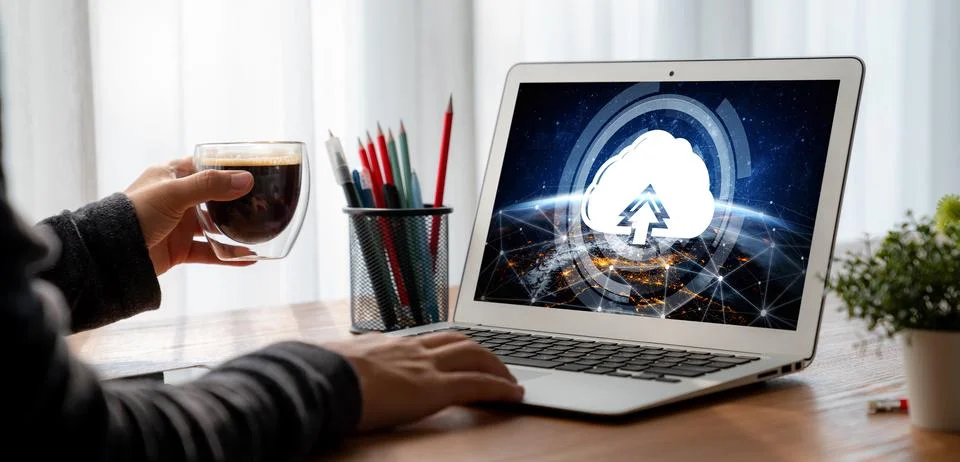 Cloud computing software for modish remote work 스톡 사진