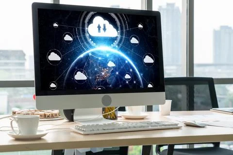 Cloud computing software for modish remote work 스톡 사진