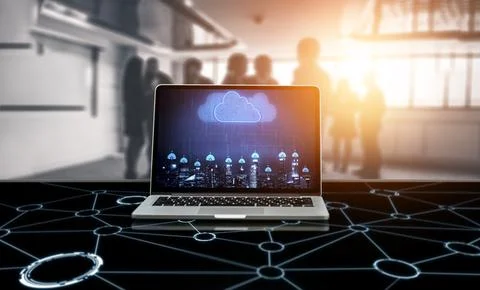 Cloud computing software for modish remote work Stock Photos