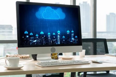 Cloud computing software for modish remote work 스톡 사진