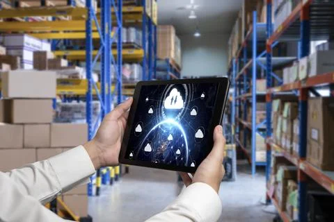 Cloud computing software for modish remote work Stock Photos