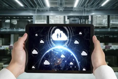 Cloud computing software for modish remote work Stock Photos