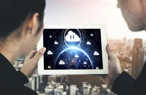 Cloud computing software for modish remote work Stock Photos