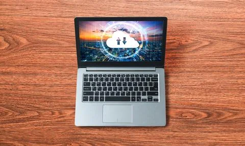 Cloud computing software for modish remote work Stock Photos