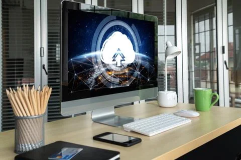 Cloud computing software for modish remote work Stock Photos