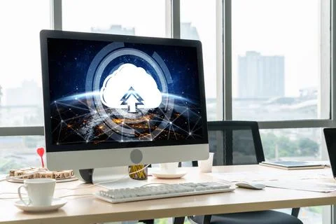 Cloud computing software for modish remote work Foto stock