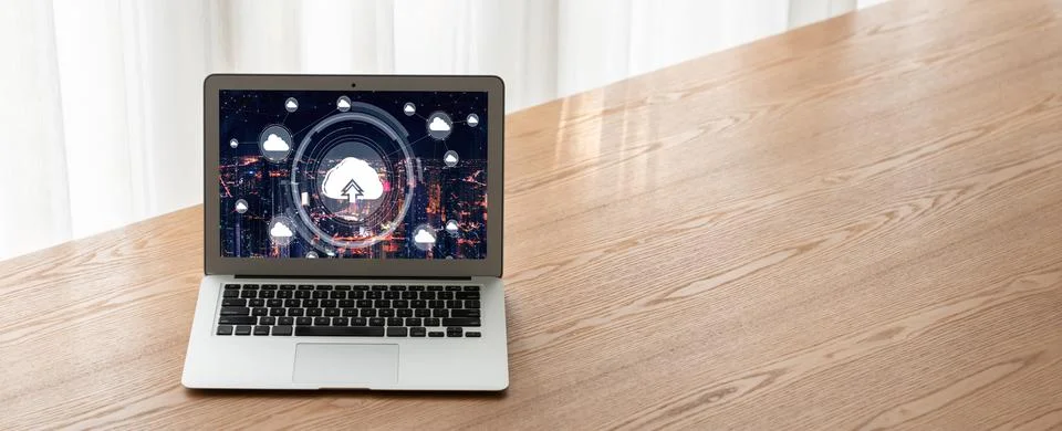 Cloud computing software for modish remote work Stock Photos