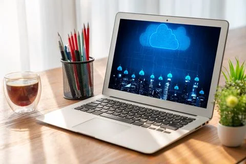 Cloud computing software for modish remote work 스톡 사진
