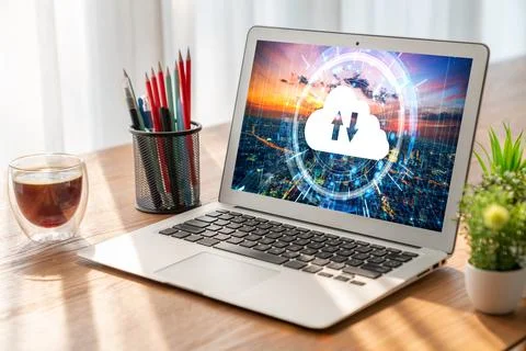 Cloud computing software for modish remote work Stock Photos