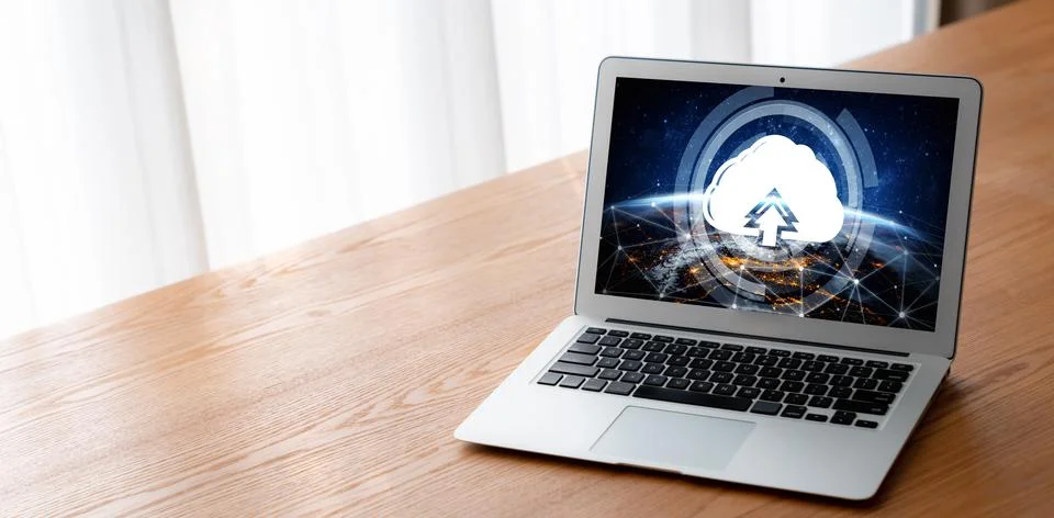 Cloud computing software for modish remote work Stock Photos