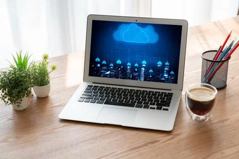 Cloud computing software for modish remote work Foto stock