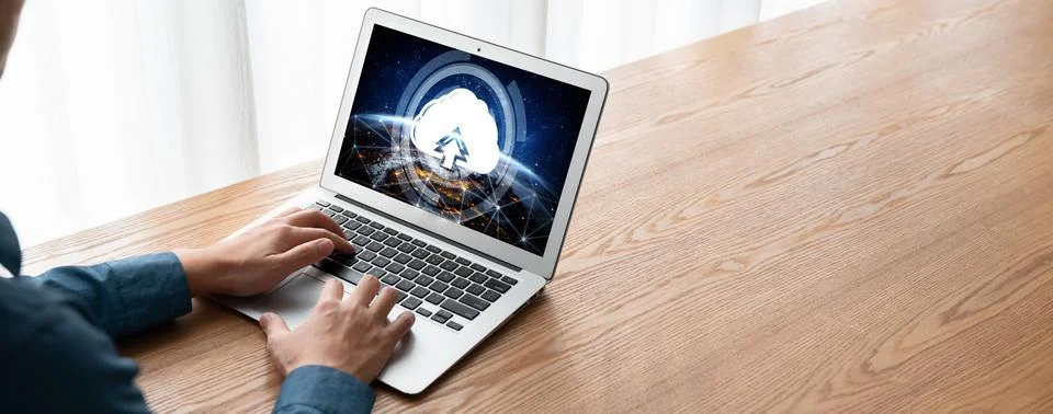 Cloud computing software for modish remote work Stock Photos